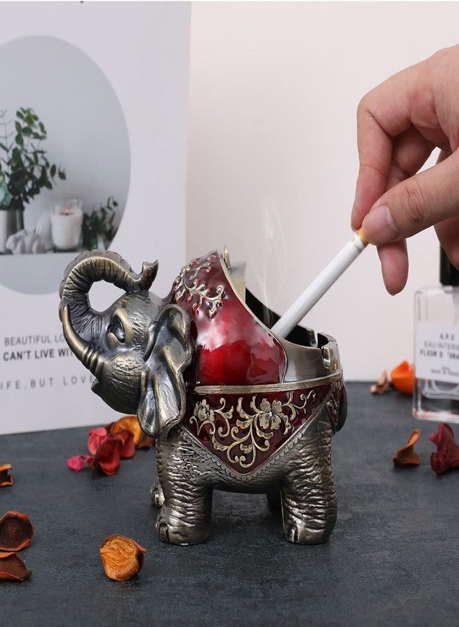 Gusnilo Elephant Ashtray with Lid - Windproof Metal Ashtray for Outdoor & Indoor Use, Practical Vintage Decoration (Red) - Image 5